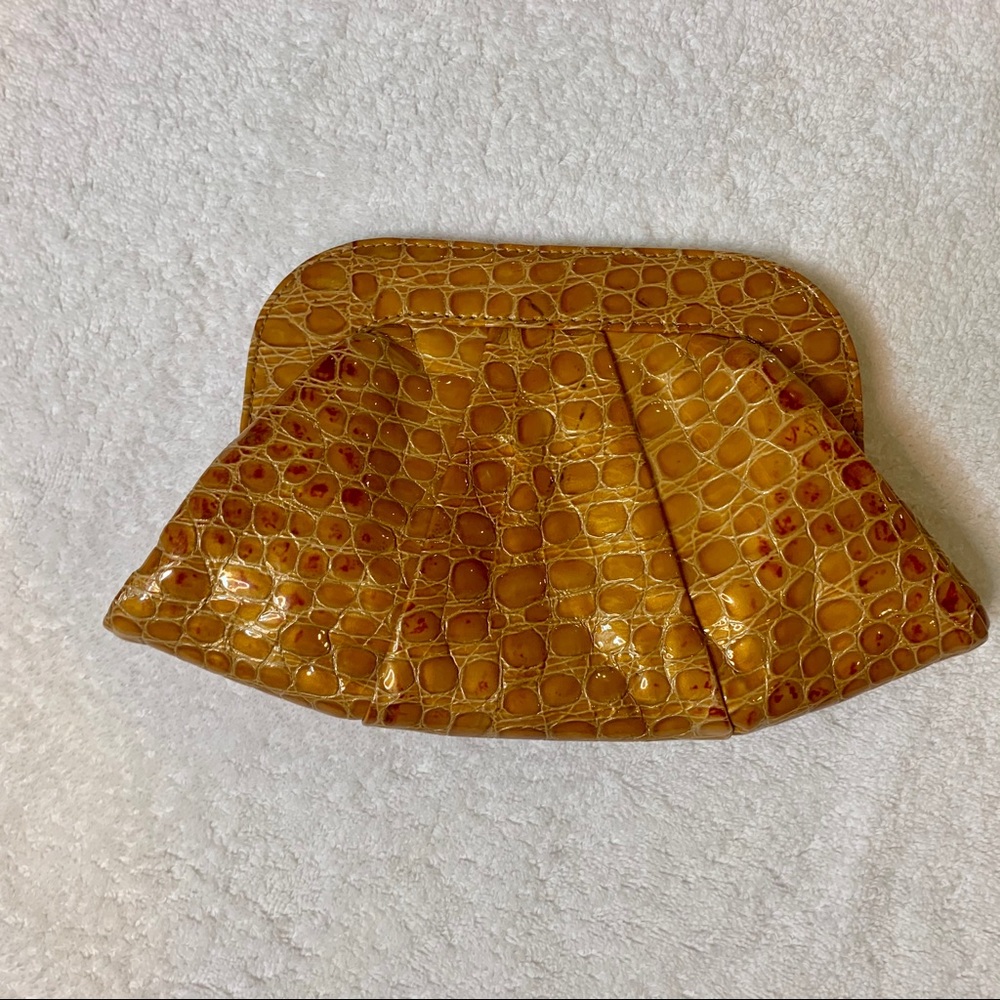 Lauren Merkin alligator skin tan clutch purse